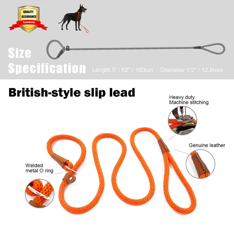 [Australia] - lynxking Dog Leash Slip Rope Lead Leash Strong Heavy Duty Braided Rope No Pull Training Lead Leashes for Medium Large Dogs 6' Orange 