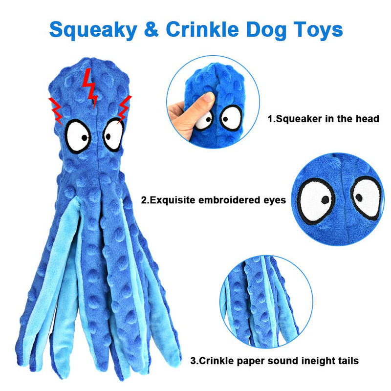 Dog Plush Toys Octopus - No Stuffing Dog Squeaky Toys with Crinkle Paper for Puppy Teething, Durable Dog Chew Toys Funny Interactive Toys for Small to Medium Dogs Training and Playing (2 Pack) - PawsPlanet Australia