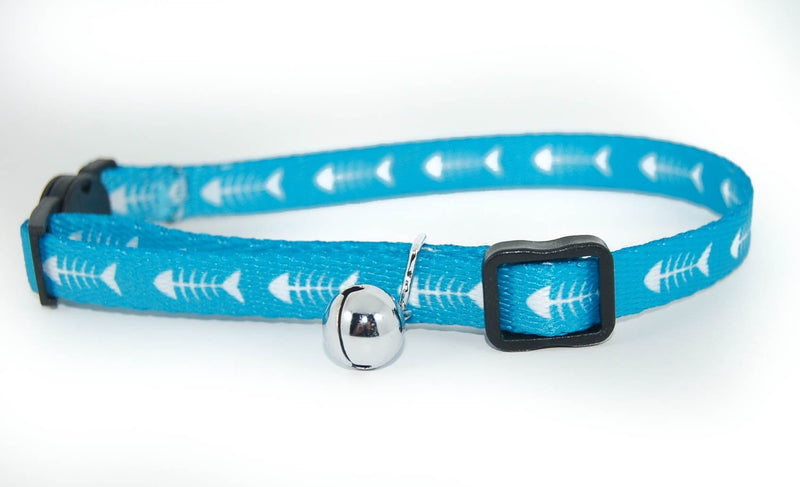 Pet Palace® "Fishy Feline ocean blue safety collar with bell plus FREE cute catnip toy! - PawsPlanet Australia