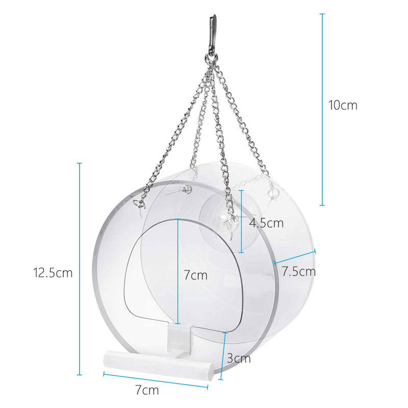 Ertisa Window Bird Feeder, Clear Acrylic Bird Cage Birdfeeder Unique Round Birdhouse Splash Cage Hanging Feeding Bowl with Strong Suction Cups and Hanging Chain - PawsPlanet Australia