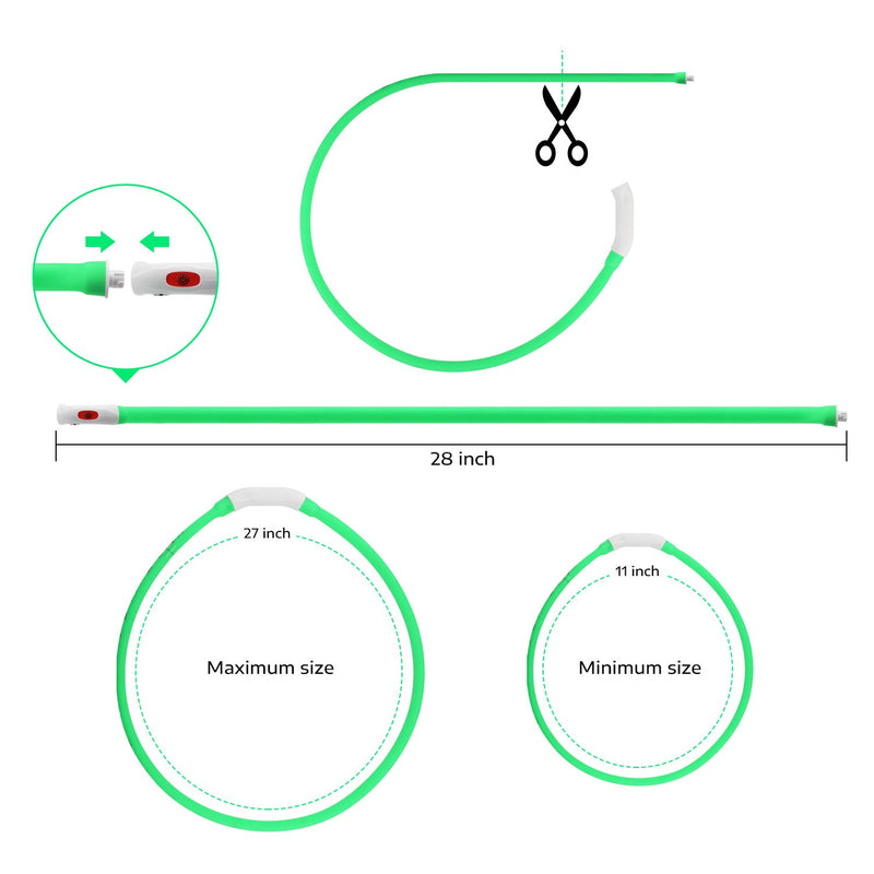 Heatigo LED light dog collar, USB charging night safety super bright dog collar, adjustable pet collar (70 cm), with cute dog pattern-3 light modes (Green) Green - PawsPlanet Australia