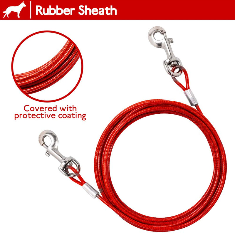 BINGPET Dog Stake and Tie Out Cable Outdoors, Heavy Duty Anti-Rust Dog Stake and Cable for Yard, Park, Camping, Fit for Small and Medium Dogs (16-Inch Stake, 25-Feet Tie-Out Cable) Red - PawsPlanet Australia