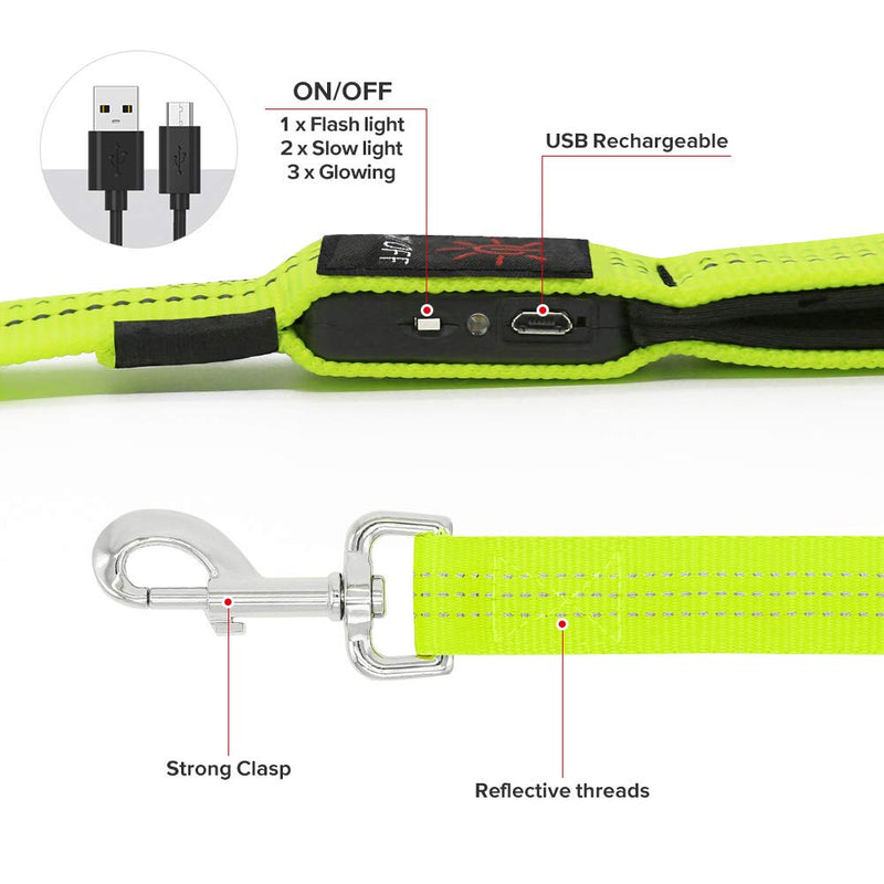 [Australia] - VIZPET LED Dog Leash - USB Light UP Rechargeable Nylon Dog Leash - 47.2 Inch with 3 Flash Modes and Metal Buckle - Keeps Your Dog Safe All The Time Neon Green 