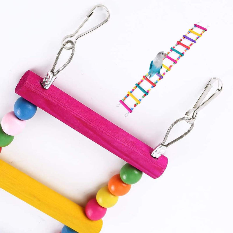 DBAILY Parrot Ladder, 3pcs Bird Swing Toys with Hook Set Colorful Wooden Bridge Chewing Toys Hanging Bell Pet Bird Cage for African Grey Parakeets Cockatiels Cokatoo Lovebirds (Random Color) - PawsPlanet Australia