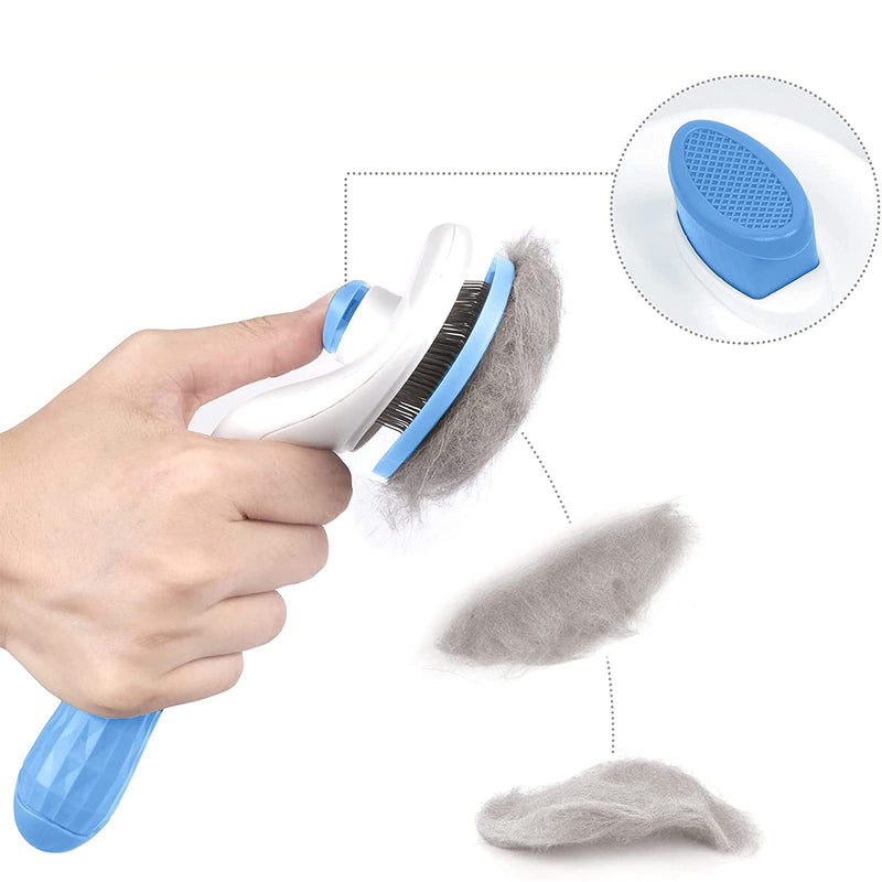 Dog Brush Cat Brush Grooming Comb,Self Cleaning Cat Dog Slicker Brushes with Smooth handle,Pet Grooming Tool with Cleaning Button for Cat Dog Shedding Tools Cat Dog Massage Clean Tangled Brush (Blue) Blue - PawsPlanet Australia