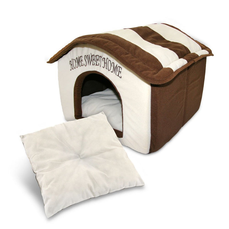 Portable Indoor Pet House, Best Supplies, Cream Brown Stripes (16" X 16") - PawsPlanet Australia