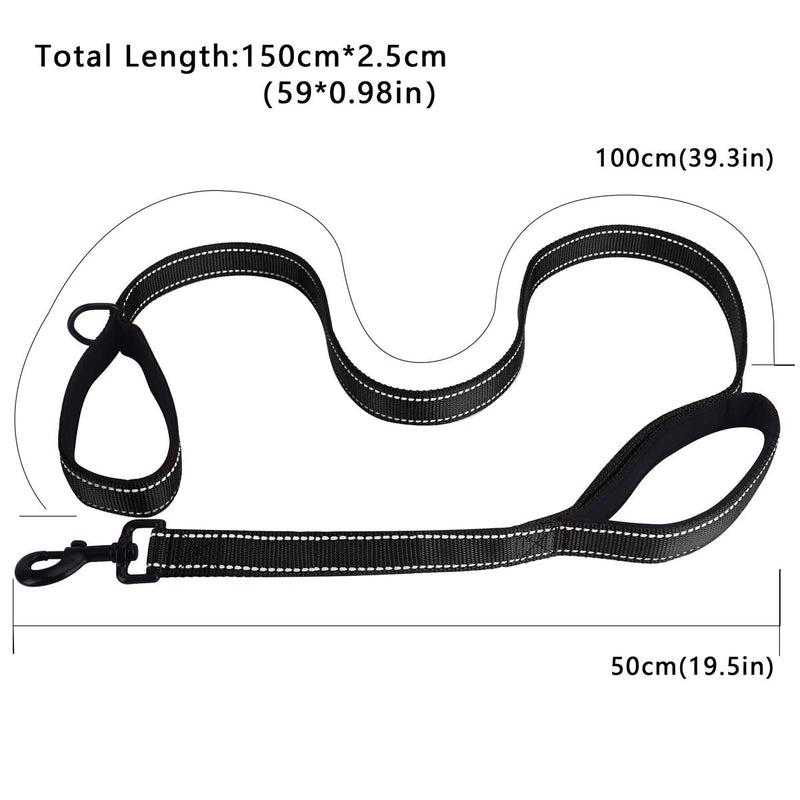 Belababy Medium Dog Leash, 5ft Double Handles Dog Lead, Heavy Duty Strong Nylon Reflective Dog Leash, 1.5m Leash Perfect for Large Medium or Small Dog Black - PawsPlanet Australia