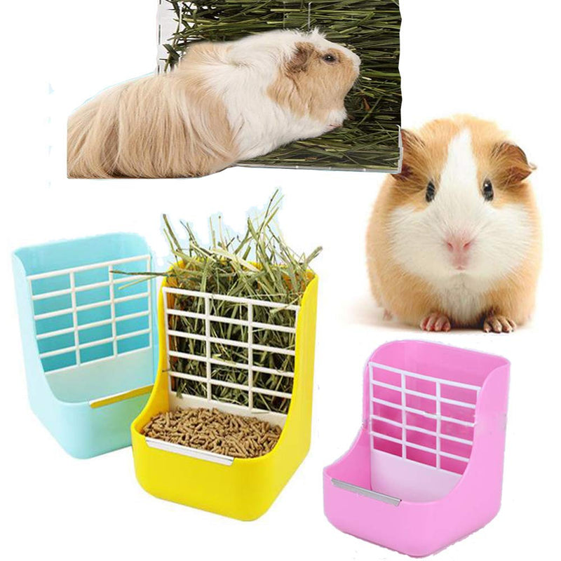 MINGZE Hay Food Bin Feeder for Rabbit Guinea Pig Chinchilla and Other Small Animals, 2 in 1 for Grass and Food (blue) blue - PawsPlanet Australia