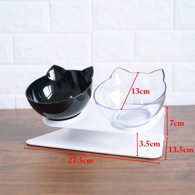 Legendog Cat Bowls, Cat Food Bowls Cat Bowls Tilted/Double Cat Bowl With Stand 15° Inclined Platform Cat Bowl, Non-Slip and Splash-Proof, Durable, Disassemble, Easy to Clean, for Cats and Small Dogs Black-white - PawsPlanet Australia