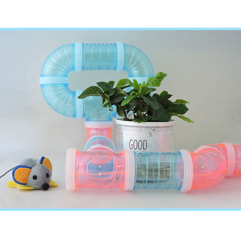 WishLotus Hamster Tubes with 2 Pipe Connection Plates, Adventure External Pipe Set Creative Transparent DIY Connection Tunnel Track to Expand Space Hamster Cage Accessories Hamster Toys Blue - PawsPlanet Australia