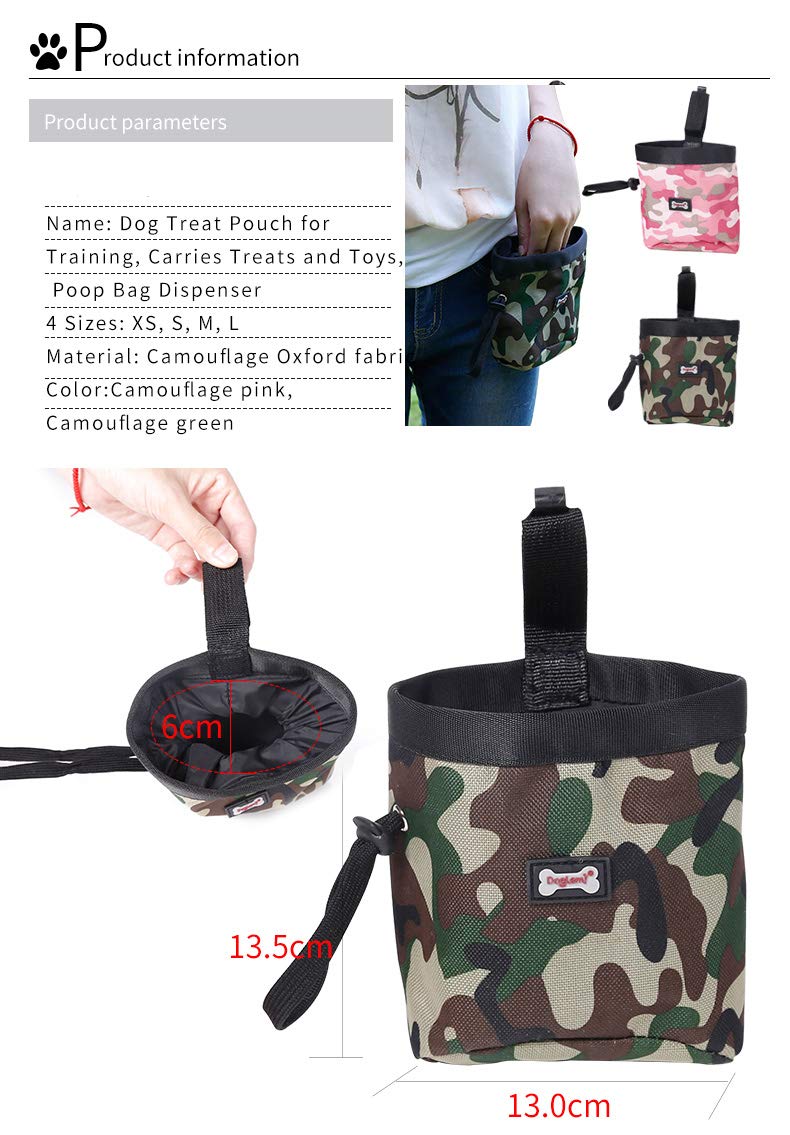 [Australia] - RC GearPro Pet Training Bag Dog Snacks Pocket, Waterproof Outdoor Travel Puppy Feed Pouch, Carry Treats Toys Poop Bag Dispenser green 