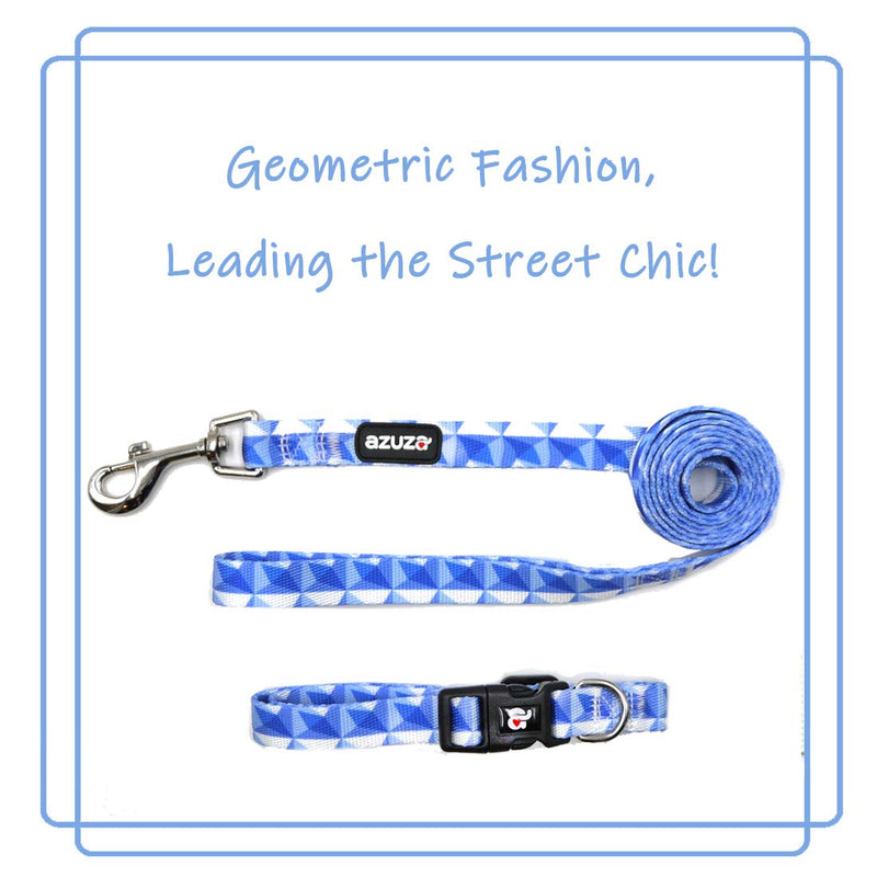 [Australia] - azuza Dog Collar and Leash Set, Fun Patterns, Adjustable Nylon Collar with Matching Leash for Small Medium and Large Dogs S (Neck: 11"-16") Prism Blue 