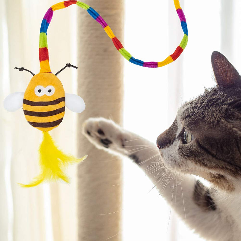 BINGPET Cat Wand Toys - 2 Pack Interactive Cat Feather Toys, Cat Teaser Toys with Bee and Butterfly Model, Crinkle Paper Inside, Perfect Cat String Toy, Catnip Toys for Indoor Cats, Kitties - PawsPlanet Australia