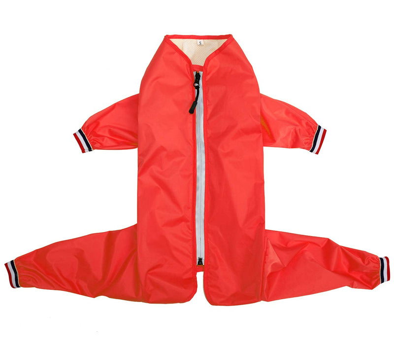 Dog raincoat, rain snow jacket, zipper in back, waterproof jumpsuit with collar hole and reflective strip - Red - L - PawsPlanet Australia