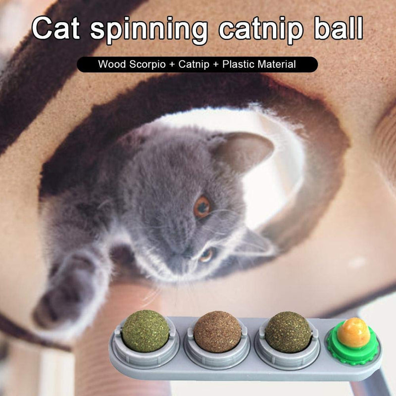 PeSandy Catnip Wall Ball, Rotatable Cat Snack Ball Toy Contains Catnip/Sugar Lick/Gall Nut/Silvervine, 4 in 1Self-Adhesive Edible Catnip Toys for Cats Cleaning Teeth and Protecting The Stomach Grey - PawsPlanet Australia