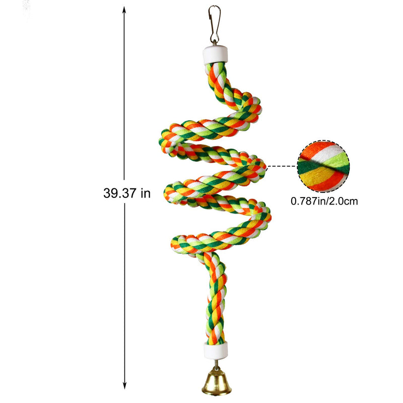 iLeson Bird Rope Perch Comfy Cotton Spiral Bungee Swing Climbing Standing Ladder for Bird Cage Parrot Toy with Bell - PawsPlanet Australia