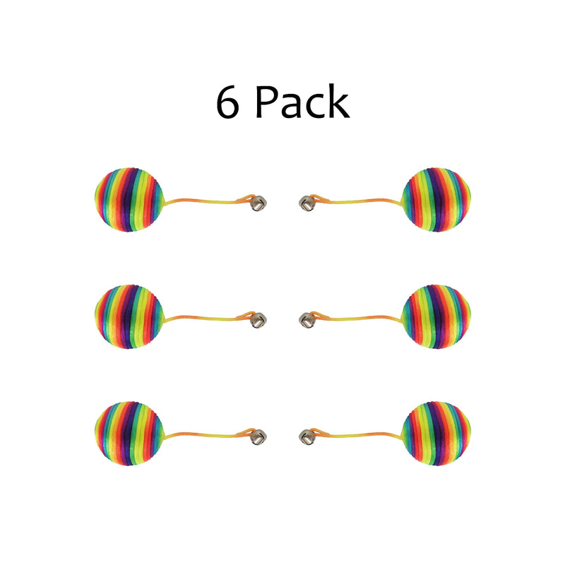 LBOF Rainbow Cat Toy Balls for Indoor Cats 6 Pack 1.57 Inch with Tail Bells - PawsPlanet Australia
