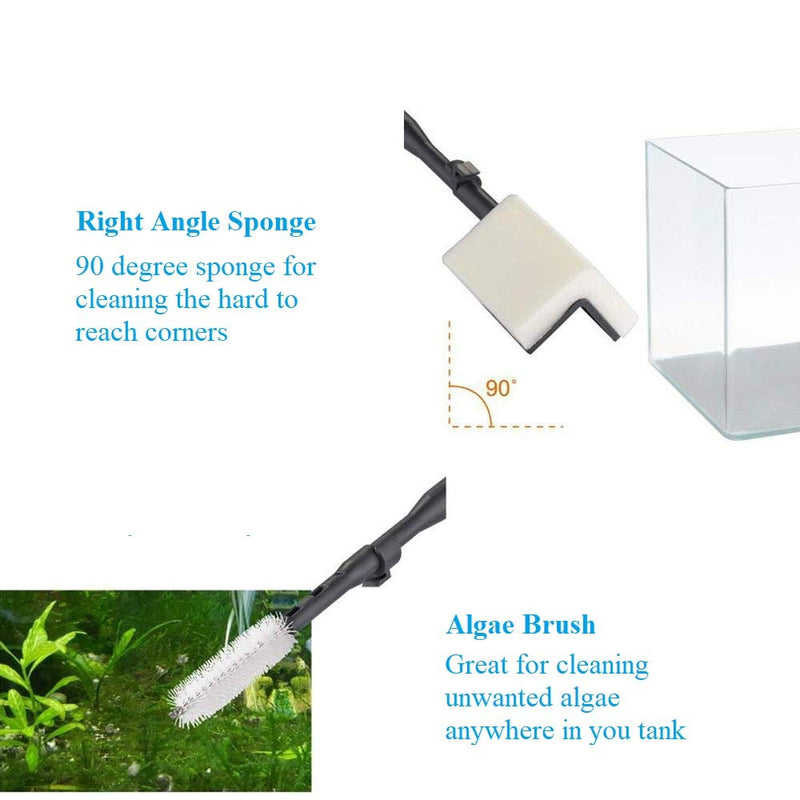 [Australia] - AquaticHI Premium 6 in 1 Aquarium/Fish Tank Premium Cleaning Tool, Algae Brush, Algae Scraper, Fish Net, Flat Sponge, Right Angle Sponge, Gravel Rake for Long Deep Fish Tanks 