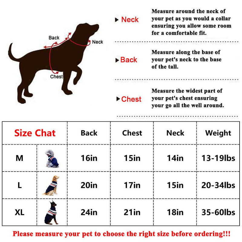 [Australia] - ASOCEA Dog Stripes Classic Sweater Winter Warmth Pet Apparel for Small & Medium Dogs XL(24x21x18in) 
