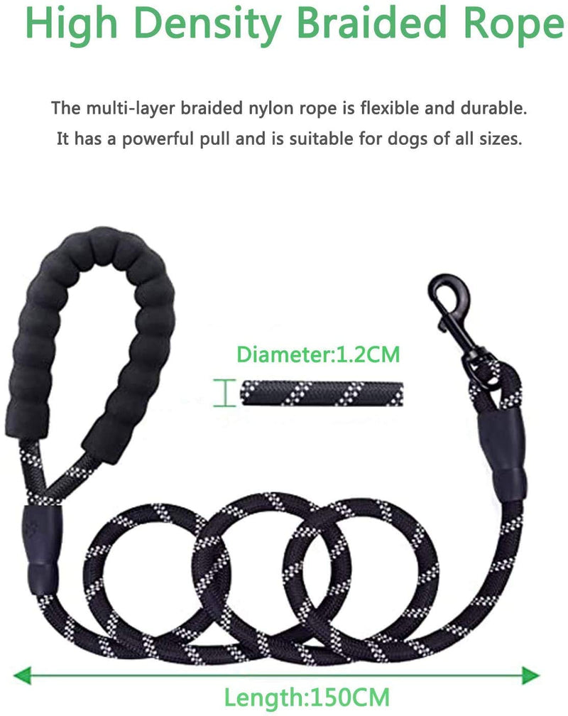 continue Strong Dog Lead with Comfortable Padded Handle, Strong Reflective Stitching of Training Lead for Night Safety, Suitable for Dogs Black - PawsPlanet Australia