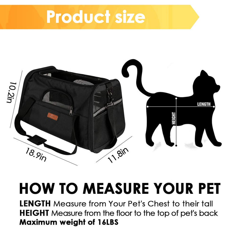 [Australia] - CLEEBOURG Cat Carrier Dog Carriers, Airline Approved Travel Pet Bag, Collapsible Soft-Sided Kennel with Reflective Side Strip, Mesh Window and Escape-Proof Buckle, Best for Small Medium Cats Dogs 