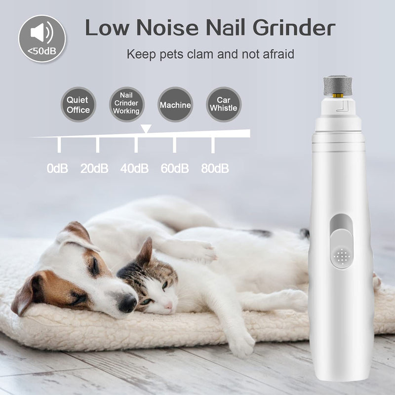 Peteme Pet Nail Grinder,2-Speed Dog Electric Paw Trimmer Clipper Small Medium Dogs Cats Portable & Rechargeable Gentle Painless Paws Grooming Trimming Shaping Smoothing White 6 inch - PawsPlanet Australia