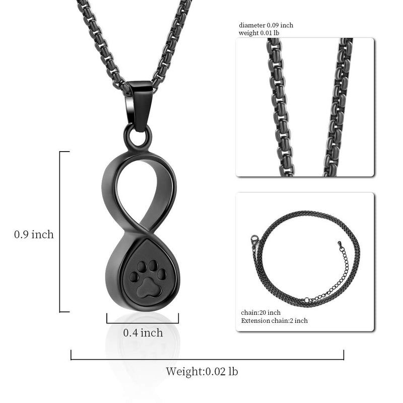 [Australia] - Oinsi Infinity Love Pet Cremation Jewelry for Ashes of Dog/Cat Funeral Keepsake Urn Necklace Pendant Memorial Jewellery Black 