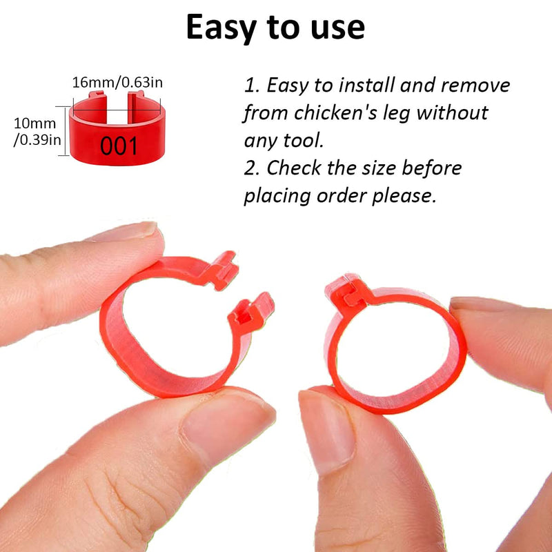 100PCS Chicken Leg Rings, Numbered Clip on Leg Rings Bird Foot Ring Bands Poultry Leg Bands Plastic Leg Clip Rings for Chick Duck Pigeon Goose(16mm) 16mm - PawsPlanet Australia