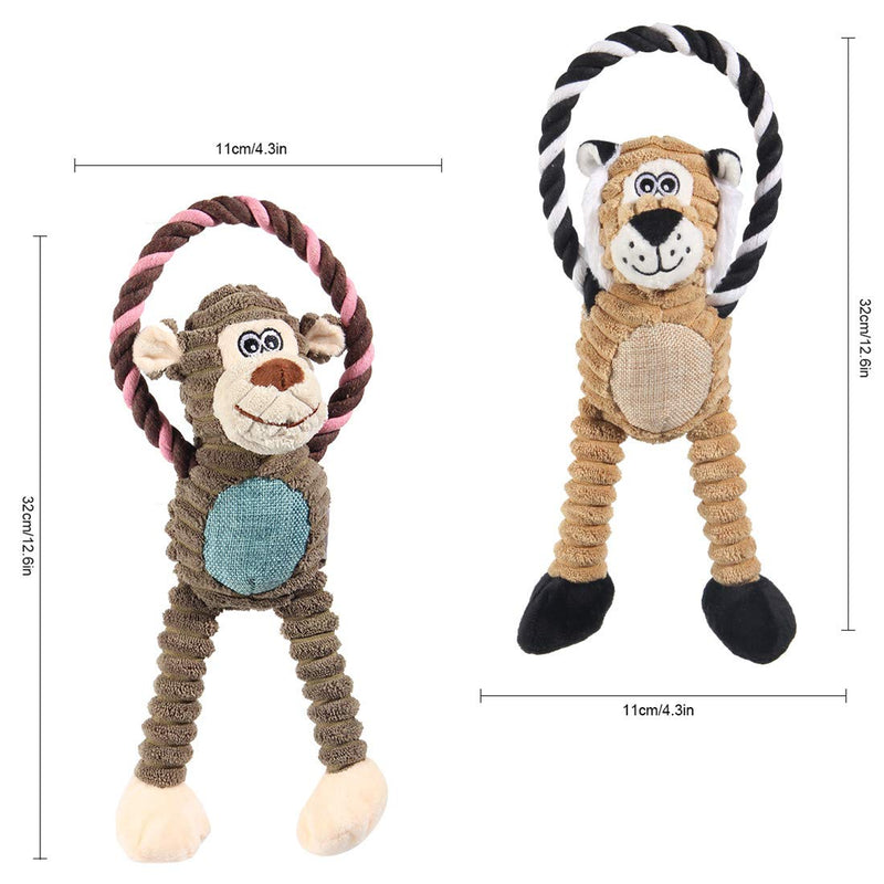 Nollary Dog Rope Chew Toys Teething Cute Lion and Monkey Design Dog Plush Squeaky toys for Boredom and Entertainment - PawsPlanet Australia