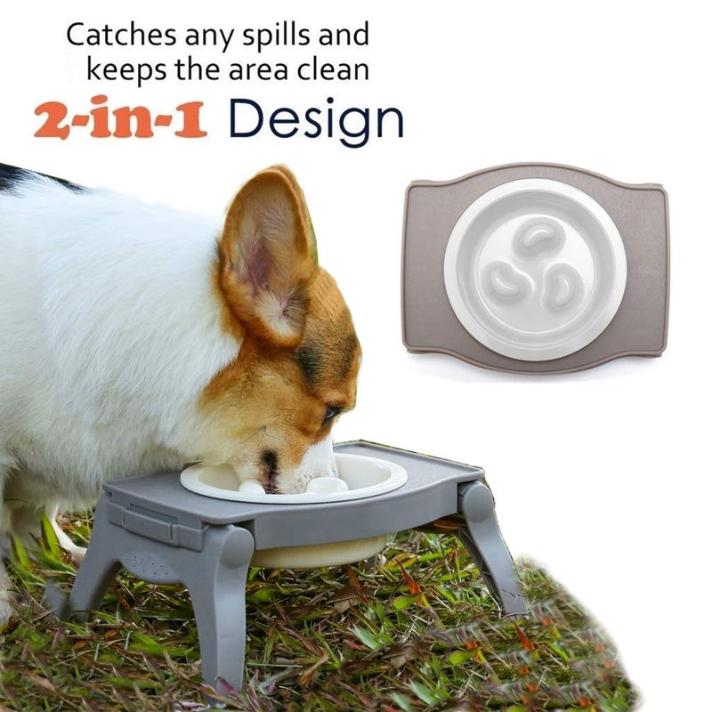 [Australia] - RoyalCare Elevated Pet Bowl Stand for Dogs with Slow Feeder Bowl Premium Foldable Stand Dog Food Water Feeding Bowl, Detachable Anti-Slip Mats Non Skidding No Spill for Indoor & Outdoor one bowl 