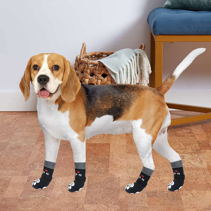 SCENEREAL Dog Socks Anti Slip, I Love Dog Pattern, Comfortable Dog Paw Protectors with Adjustable Straps Traction Control for Hardwood Floor Small - Paw Width 2.16" Black - PawsPlanet Australia