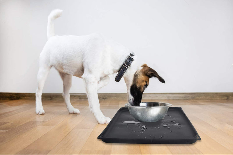 Mofason Pet Food Mat Waterproof Dog Mat XL (24x16) or L (20"x13") – 0.5 inch Raised Edge, Dog Cat Silicone Feeding Placemat Water Bowl Tray for Floors, Nonslip Washable Dog Mat for Food and Water M/L - 20 x 13 inches Black - PawsPlanet Australia