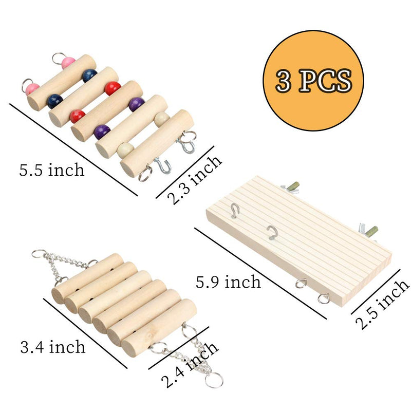 Andiker 3 Pack Hamster Exercise Toys, Hanging Wooden Hamster Chew Toys Small Animal Guinea Pig Cage Accessories Boredom Breaker For Parror,Gerbil,Squirrel,Rat,Hamster, Chinchilla (Natural 3pcs) Natural 3pcs - PawsPlanet Australia