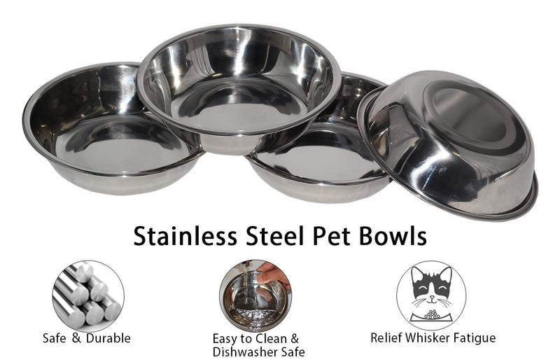 4 Pcs Stainless Steel Dog and Cat Food Dish/Bowls, Shallow Cat Dish, Extra Replacement Bowl -Metal Food and Water Dish, for Small Dogs and Cats,12oz - PawsPlanet Australia