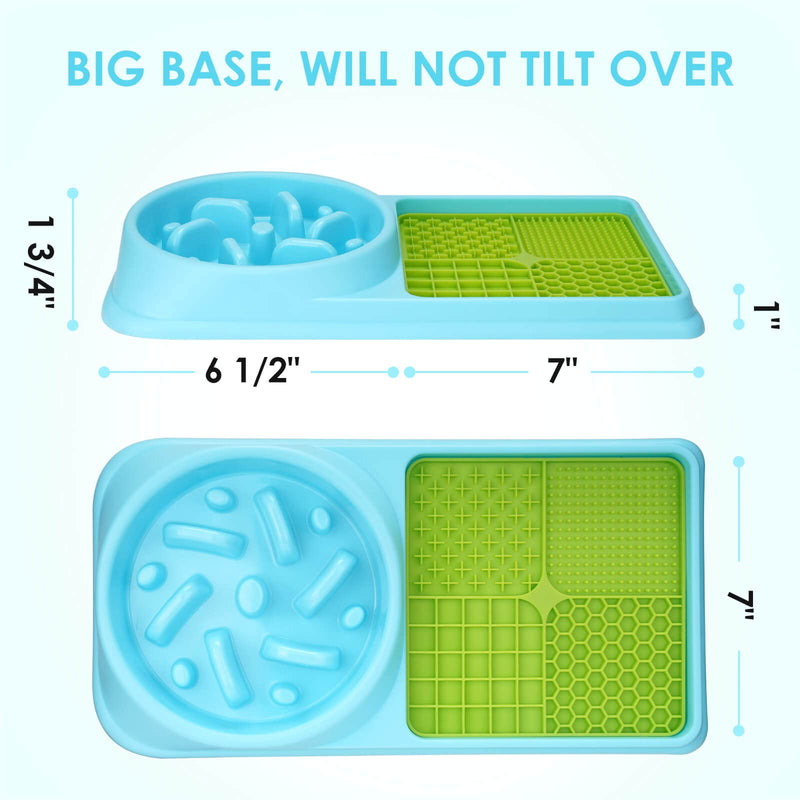 Gobeigo 2 in 1 Slow Feeder Dog Bowls & Lick Mat, Slow Down Eating for Fast Eaters, Prevent Choking/ Bloat Stop/ Anxiety Reduction/ IQ Treat, Peanut Butter Lick Pad for Puppy Small Medium Lagre Dogs Blue/Green - PawsPlanet Australia