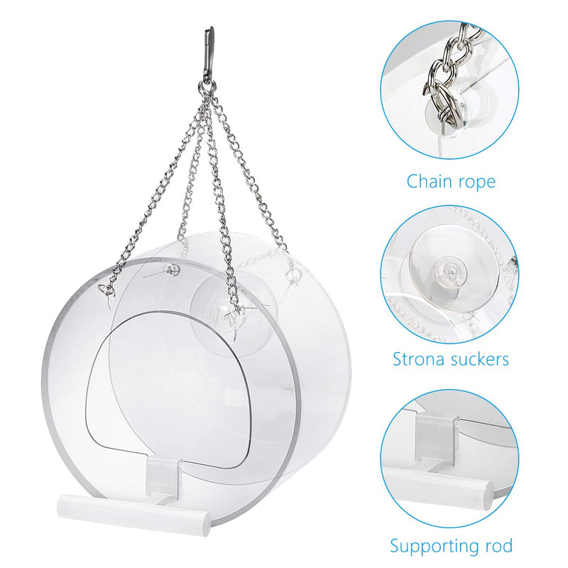 Ertisa Window Bird Feeder, Clear Acrylic Bird Cage Birdfeeder Unique Round Birdhouse Splash Cage Hanging Feeding Bowl with Strong Suction Cups and Hanging Chain - PawsPlanet Australia