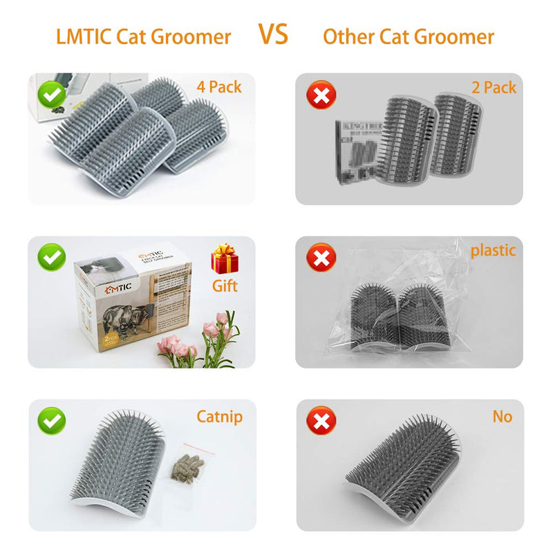 LMTIC Cat Self Groomer, Wall Corner Massage Comb,Cat Corner Groomer Brush with Catnip,Perfect Massager Tool for Cats with Long and Short Fur 4 PACK Grey - PawsPlanet Australia