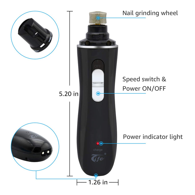 [Australia] - Dog Nail Grinder, Dog Nail Trimmer Clipper, Pet Nail Grinder Painless Cat Paws File Grooming & Smoothing for Small Medium Large Dogs, Professional 2 Speed Electric Recharging Animals Nail Grinder Black 