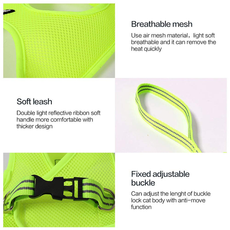 Dotoner Cat Harness and Leash Set Ultra-Light Kitten Collar Soft and Comfortable Cat Walking Jacket Running Cushioning escape proof Suitable for Puppies Rabbits (XS, Fluorescent green) XS (Pack of 1) - PawsPlanet Australia