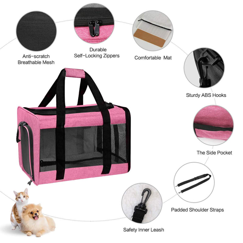 VIEFIN Pet Carrier for Small Medium Cats Dogs,Airline Approved Small Dog Carrier Collapsible Medium Cat Carriers Soft-Sided, Pet Travel Carrier for 16 lbs Cats Dogs Puppies Kitten Berry Red - PawsPlanet Australia