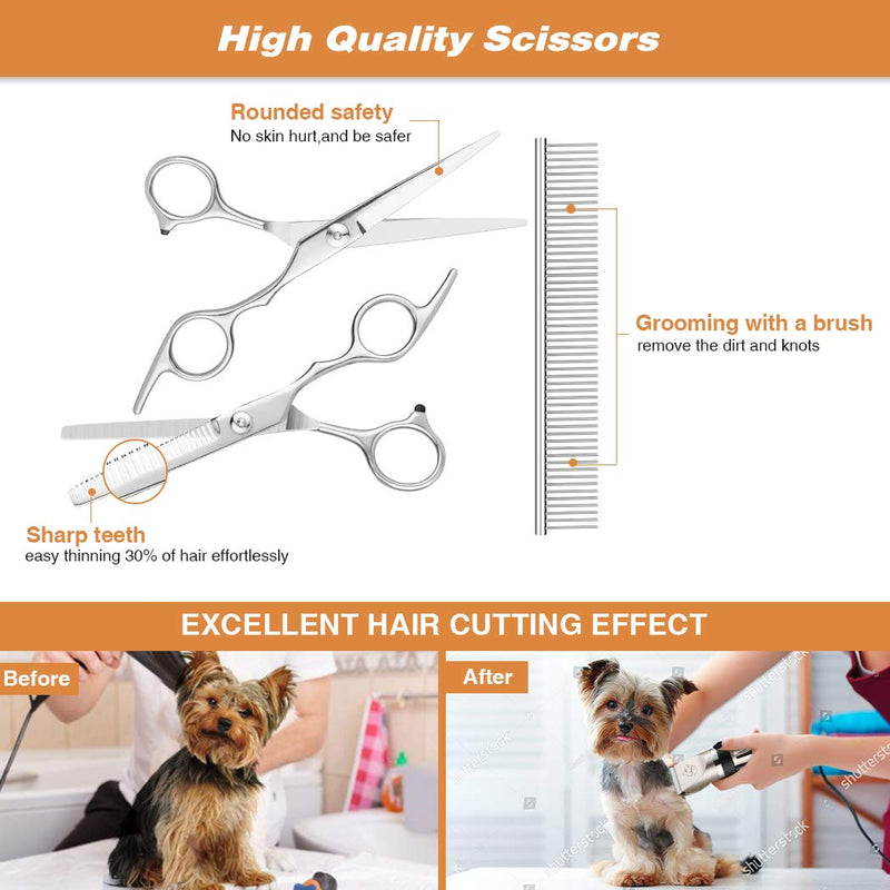 PANGU Dog Clippers Professional Pet Grooming Kit Low Noise, Rechargeable Pet Shaver Cordless Silent Dog Hair Trimmer with Scissors Comb Glove Best Hair Clipper for Dogs Cats Pets Silver - PawsPlanet Australia