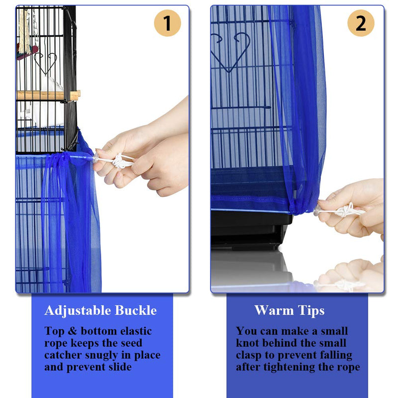 ASOCEA Extra Large Bird Cage Seed Catcher Seeds Guard Skirt Birdcage Nylon Mesh Netting Parrot Parakeet Lovebirds Round Square Cage - Blue (Not Include Birdcage) - PawsPlanet Australia