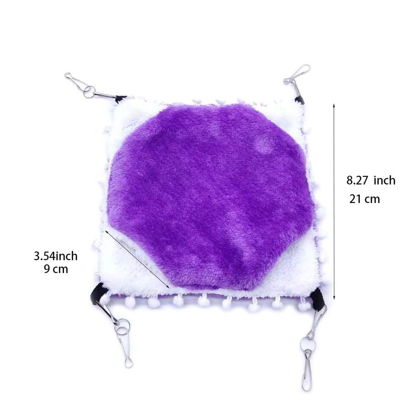 [Australia] - LeerKing Small Animals Cage Hammock Double Layers Coral Fleece Hideout for Guinea Pigs Ferrets Chinchilla Hamsters Hedgehogs Bunny Dwarf Hanging Bed M (8.3×8.3inch) Purple 