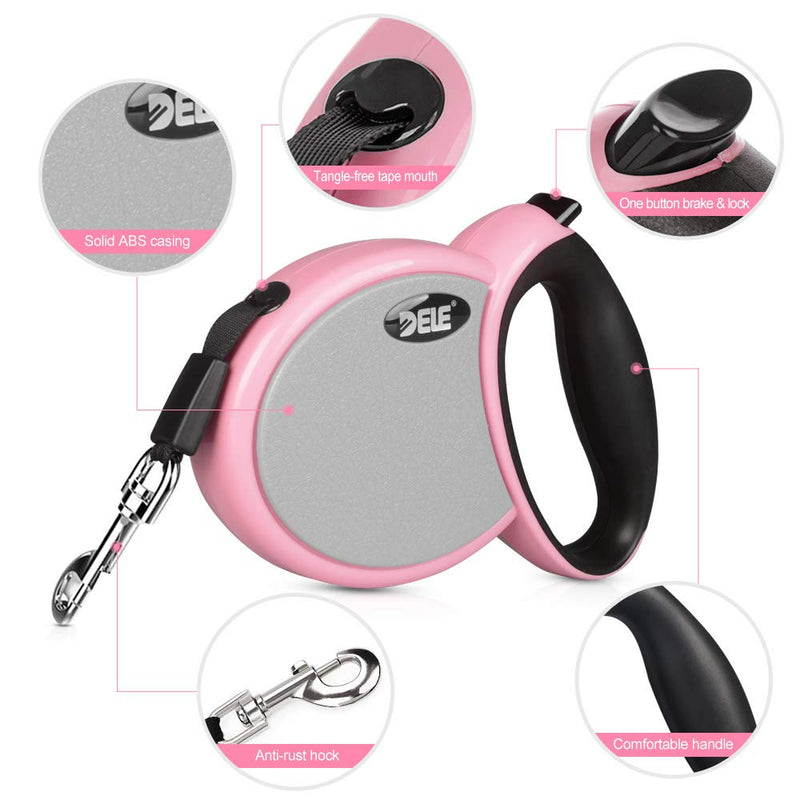 [Australia] - Pet forever Retractable Dog Leash,10ft and 13ft Heavy Duty Nylon Tape for Small/Medium/Large Dogs Up to 60 lbs, 360°Tangle-Free Walking Puppy Leash,One Button Brake and Lock,Blue or Pink 