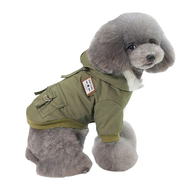 Izefia Dog Coat Hoodies Work Clothes Thickened Dog Overall Dog Military Uniform Army Hoodie Sweater Cotton Jacket for Small Dog Medium Dog Cat (Green,L) L Green - PawsPlanet Australia