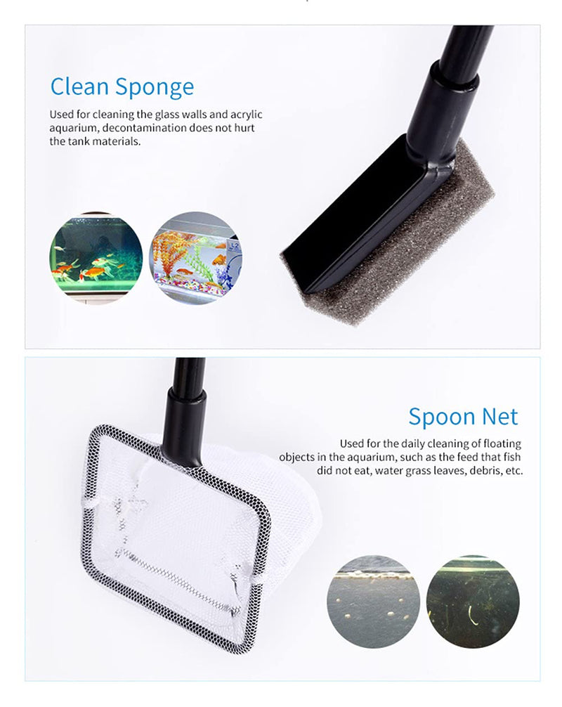 JOBEDE Aquarium Cleaning Set Fish Tank Cleaning Tools Clean Sponge Spoon Net Gravel Rake Plant Fork with Long Handle Multifunctional 4pcs Cleaning Tools for Aquarium Home Aquarium Fish Farm 4-in-1 - PawsPlanet Australia