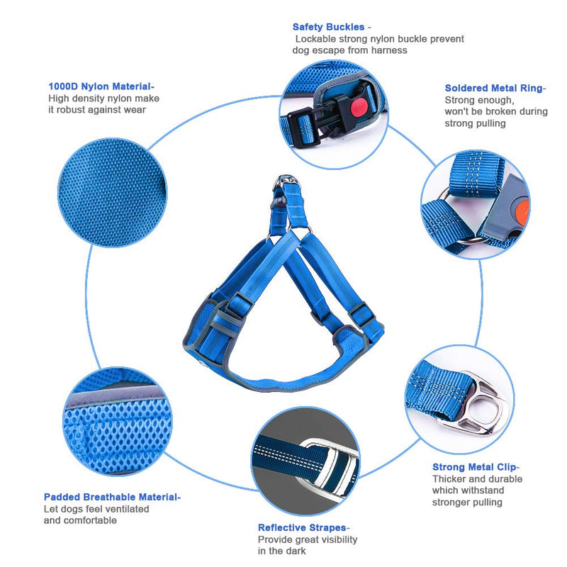 [Australia] - ThinkPet Escape-Proof Comfortable Harness - No Pull Breathable Reflective Padded Dog Safety Vest Adjustable Harness L Blue 