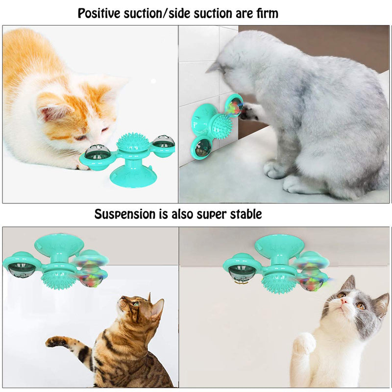 [Australia] - HH HHAO SPORT Windmill Cat Toy Turntable Cat Spinning Toy Teasing Interactive Cats Suction Cup Toy Indoor Cat Spinner Aggressive Kitty Toy Massage/Tickling Ball with Glowing Ball and Catnip Blue 