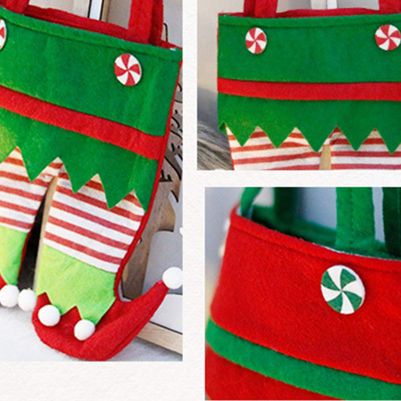 Tookie Christmas Candy Gift Bag, 6pcs Elf Foot Socks Candy Bags, Elf Pants Non Woven Treat Bags with Handle, Santa Candy Bags, Cutlery Supplies Practical for Christmas Decoration(Green) Green - PawsPlanet Australia