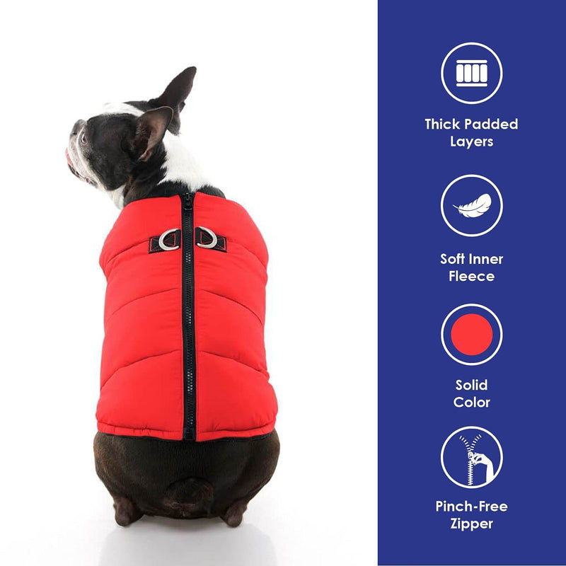 Gooby Padded Vest Dog Jacket - Solid Red, X-Large - Warm Zip Up Dog Vest Fleece Jacket with Dual D Ring Leash - Water Resistant Small Dog Sweater - Dog Clothes for Small Dogs Boy and Medium Dogs Red Solid X-Large chest (56 cm) - PawsPlanet Australia